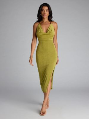 Chic Paradise Halter Open Back Slit Midi Dress