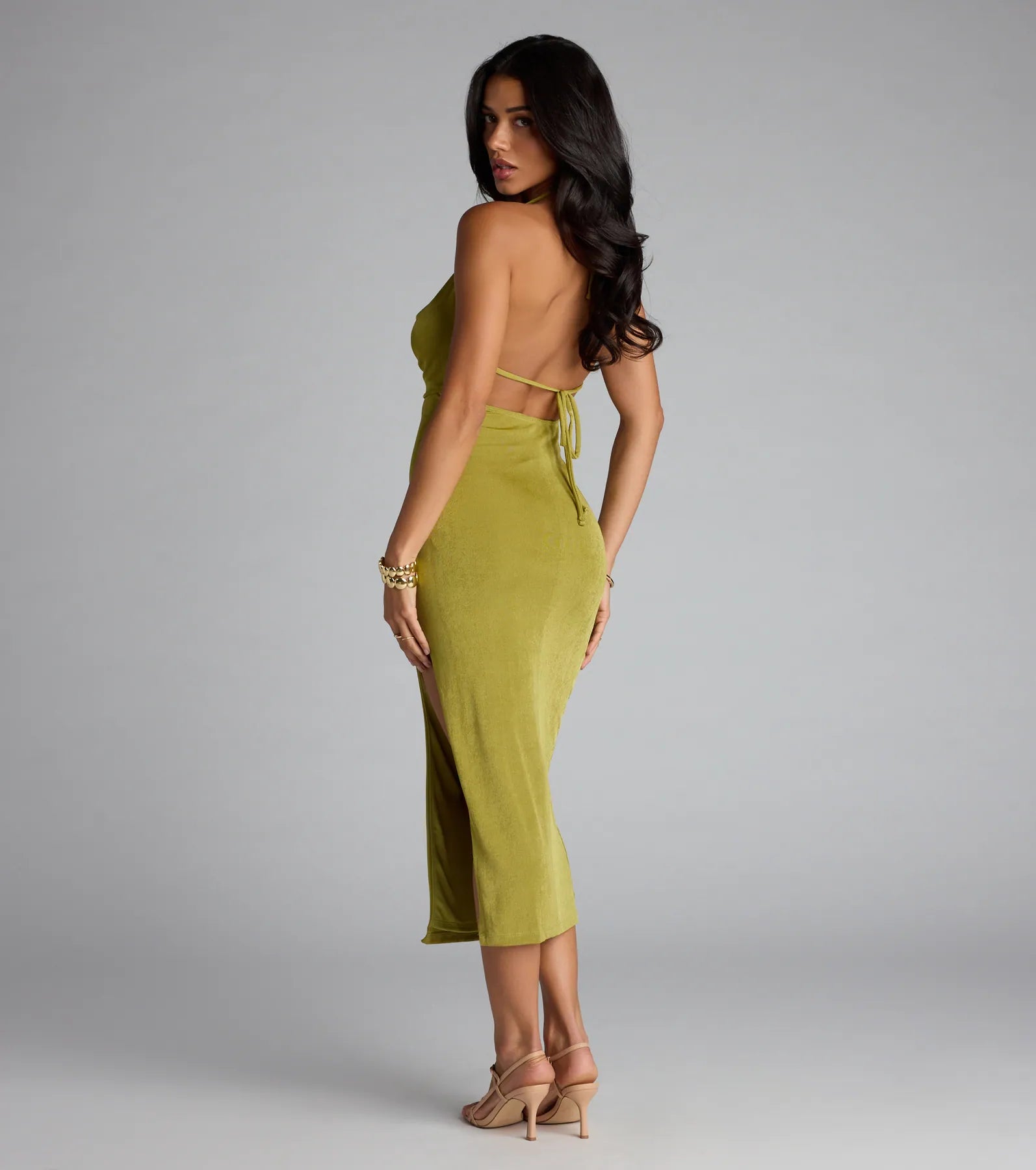 Chic Paradise Halter Open Back Slit Midi Dress - Image 2