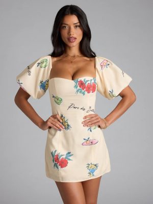 Sent A Postcard Lace-Up Print Mini Dress