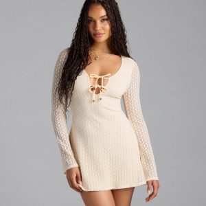 Dreamy Boho Bell Sleeve Knit Mini Dress