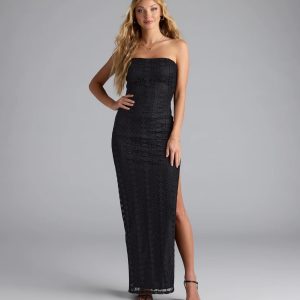 Flawlessly Chic Strapless High Slit Maxi Dress