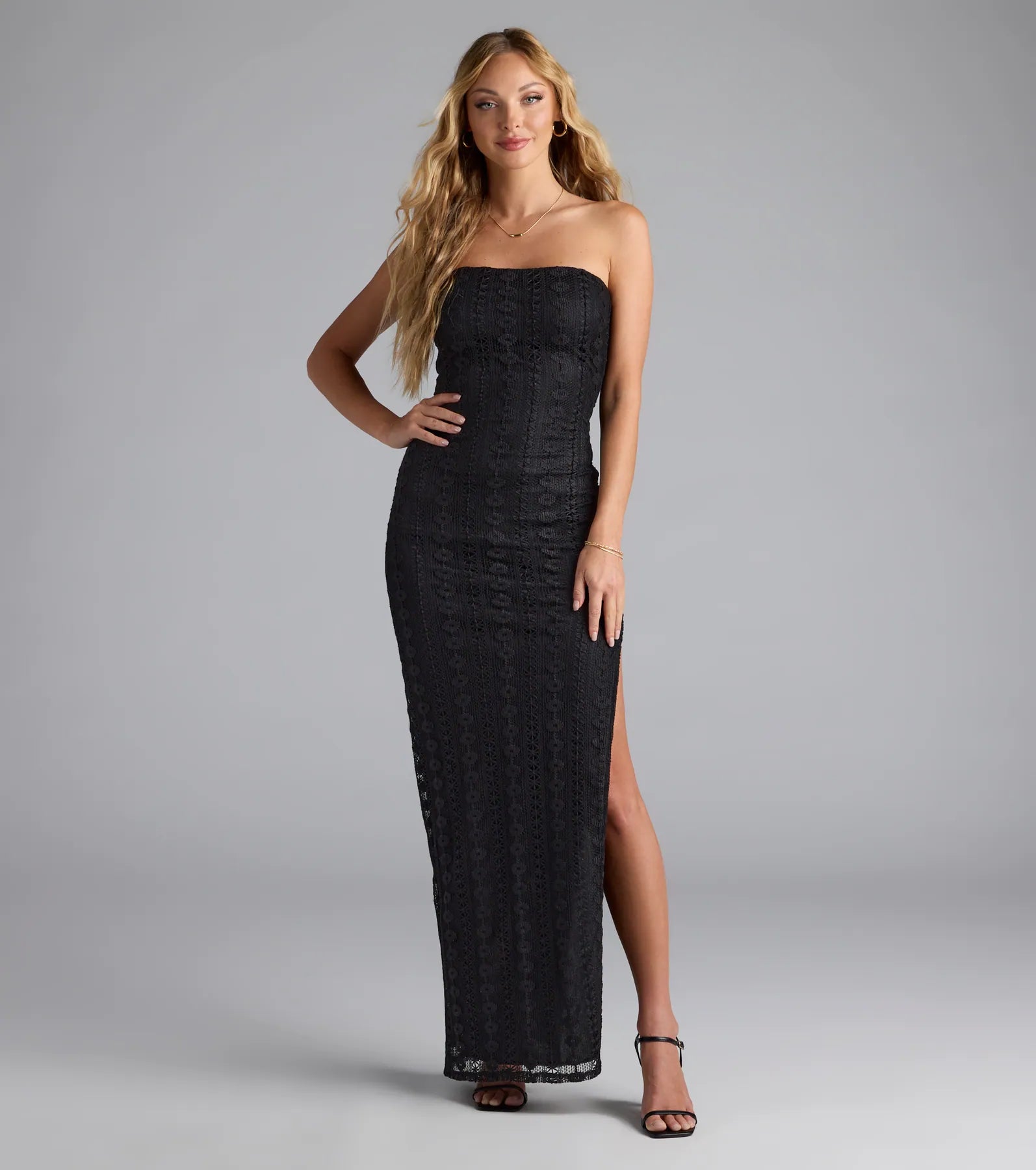 Flawlessly Chic Strapless High Slit Maxi Dress