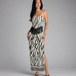 Chic On Vacay Geometric Print Maxi Tube Dress