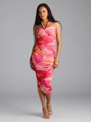 Captivated In Floral Halter Bodycon Midi Dress