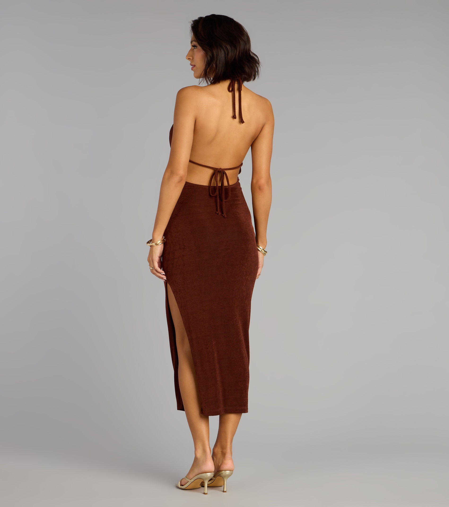 Chic Paradise Halter Open Back Slit Midi Dress - Image 6