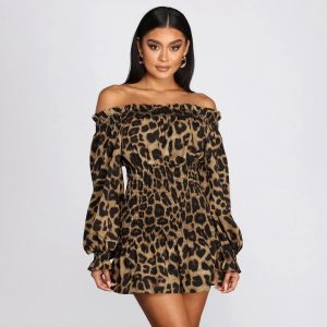 Cool Cat Leopard Off Shoulder Mini Dress