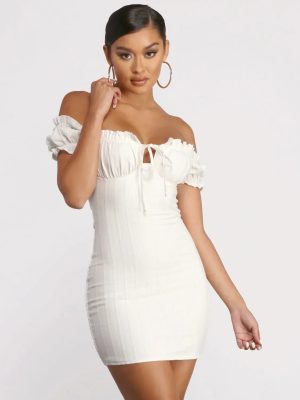 Show 'Em Off Shoulder Smocked Mini Dress
