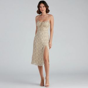 Floral Retreat Chiffon Sweetheart Midi Dress