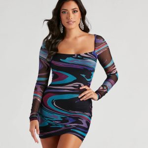 Alluring Marble Mesh Bodycon Dress