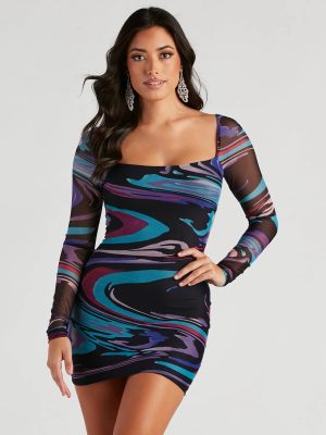 Alluring Marble Mesh Bodycon Dress