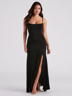 Chic Encore Crepe Slit Maxi Dress