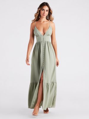 Swept Off Your Feet Button Ruffle Maxi Dress