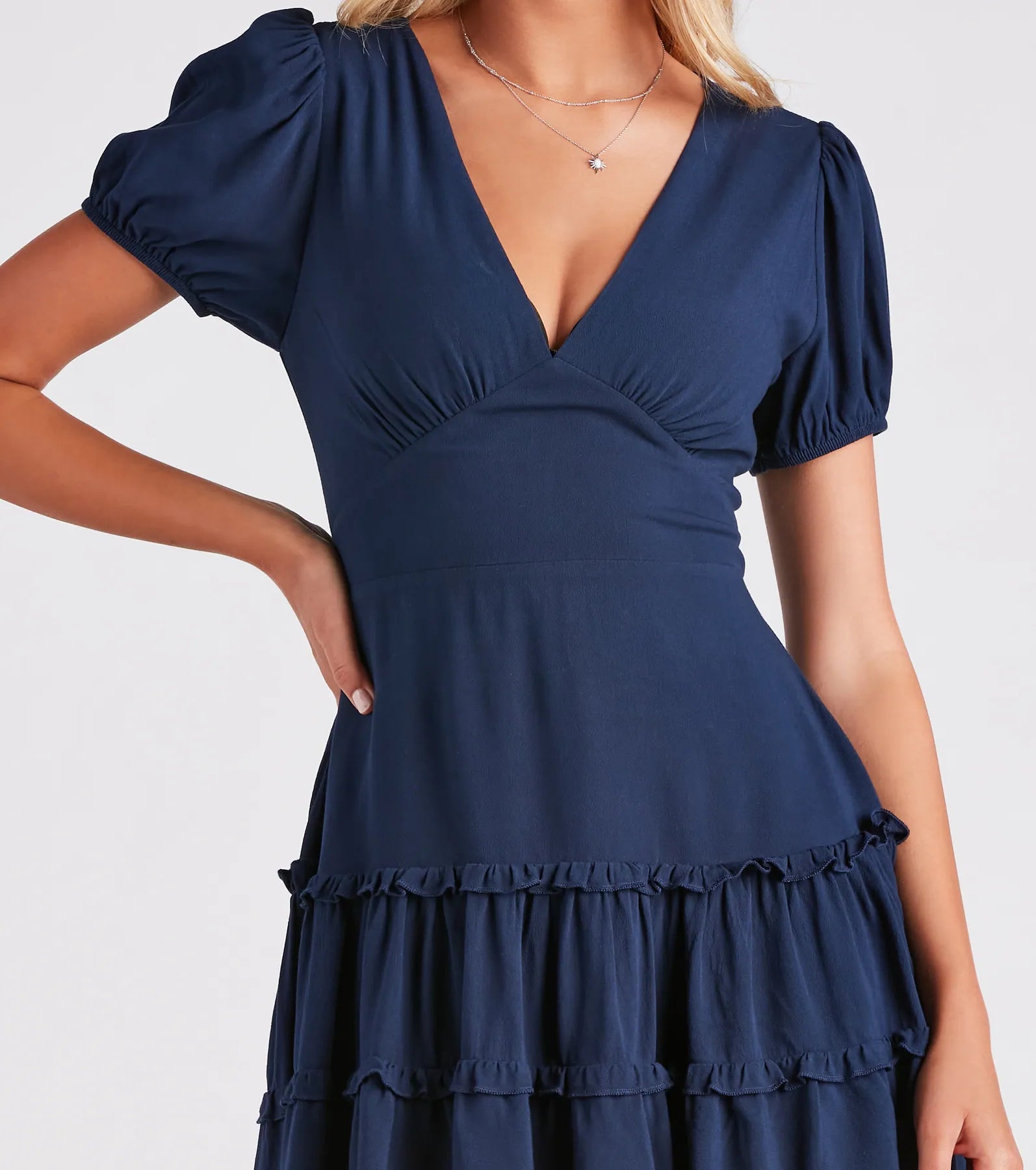 Darling Twirl Crepe Ruffle Skater Dress - Image 4