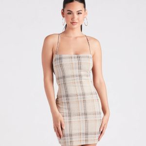 Perfect Match Plaid Lace-Up Mini Dress