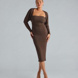 CLEARANCE - She's The Main Rib Knit Strapless Midi Dress