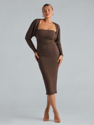 CLEARANCE - She's The Main Rib Knit Strapless Midi Dress