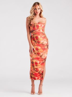 Artistic Muse Abstract Strapless Midi Dress