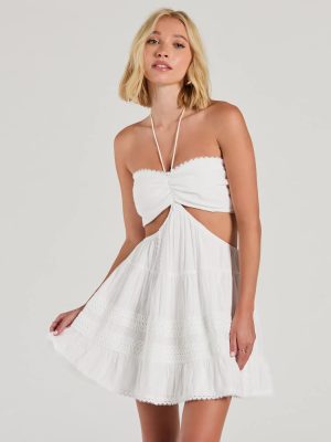 Sweetie Status Halter Crochet Trim Babydoll Dress