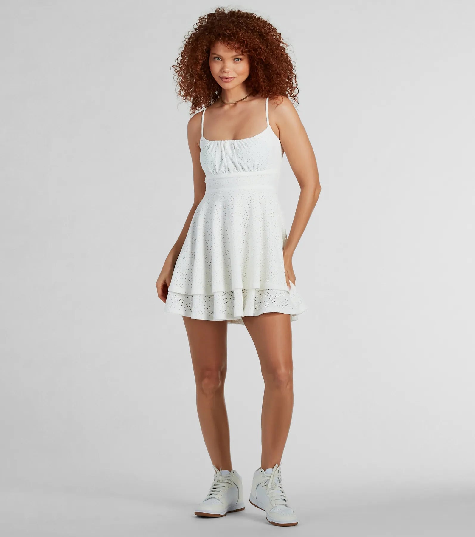 Simply Sunny Scoop Neck Skater Eyelet Mini Dress - Image 8