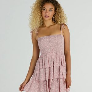 Flirty Day Ruffled Ditsy Floral Skater Dress