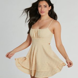 Simply Sunny Scoop Neck Skater Eyelet Mini Dress