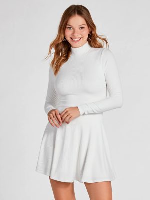 Winter Chic Mock Neck Long Sleeve Skater Dress