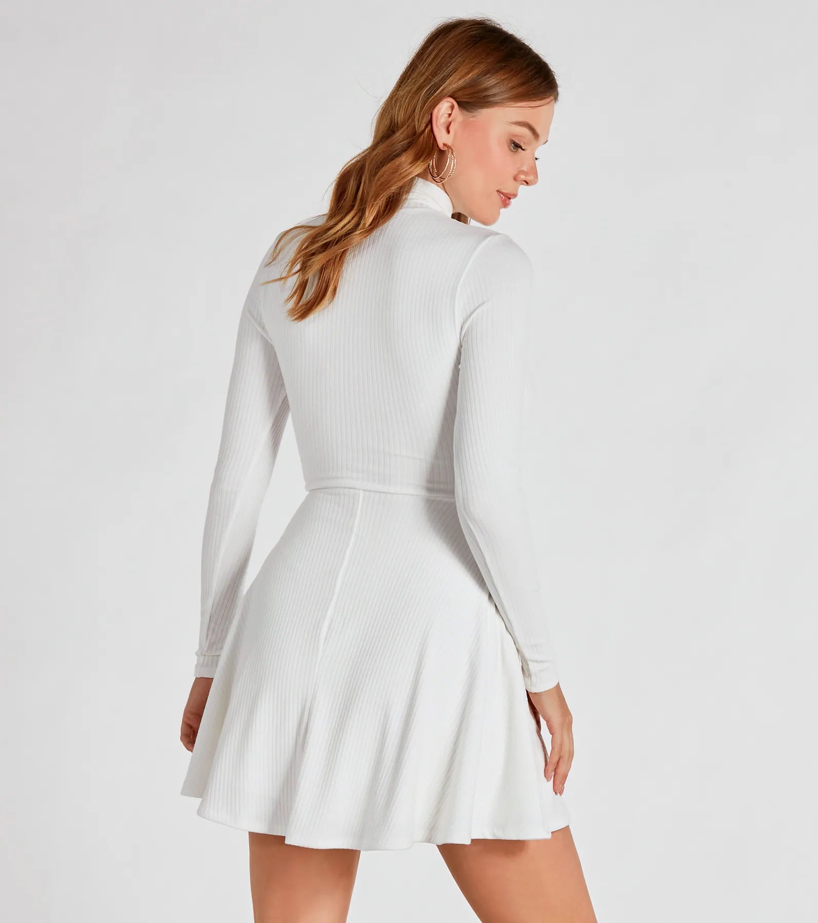 Winter Chic Mock Neck Long Sleeve Skater Dress - Image 2