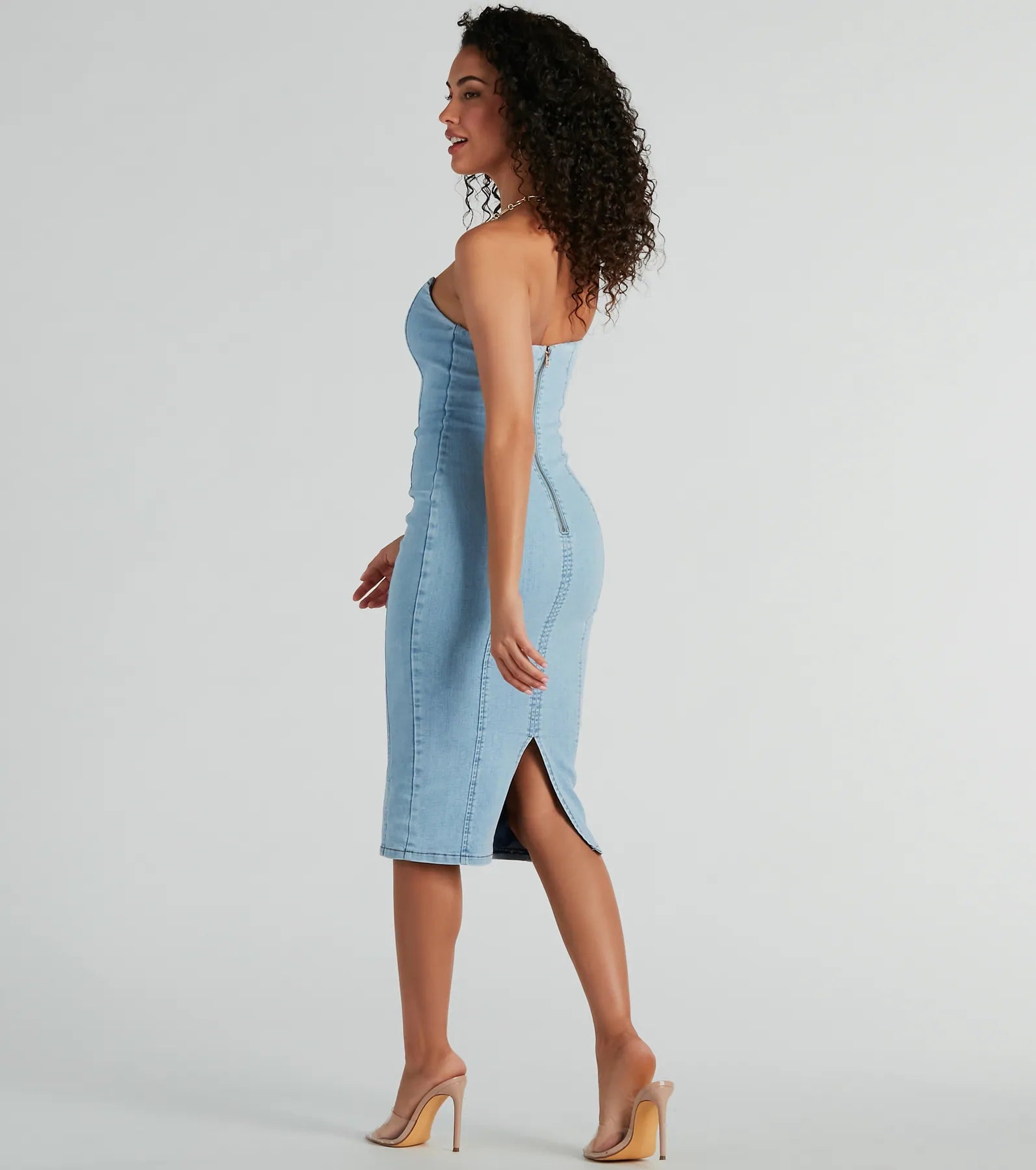 Crush-Worthy Strapless Denim Bodycon Midi Dress - Image 2