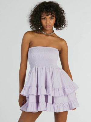 Sunny Day Gal Strapless Ruffled Skater Dress