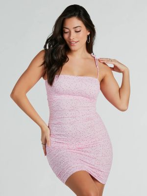 Cutest Look Ditsy Floral Ruched Knit Mini Dress