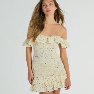 Best Spot To Be Off-The-Shoulder Polka Dot Mini Dress