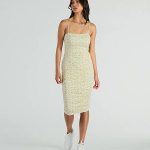 Smell The Garden Square Neck Floral Midi Dress