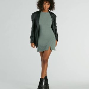 Note To Self Ribbed Knit A-Line Mini Dress