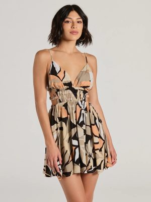 Strolls In The Sand V-Neck Tropical Skater Mini Dress