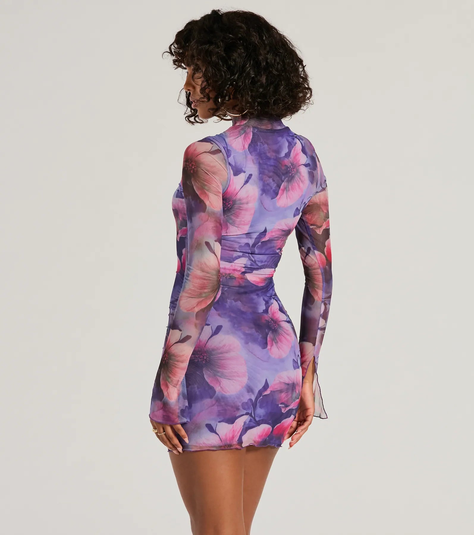 Stun And Only Mock Neck Floral Mesh Mini Dress - Image 2