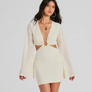 Perfect Vacation Long Sleeve V-Neck Cutout Mini Dress