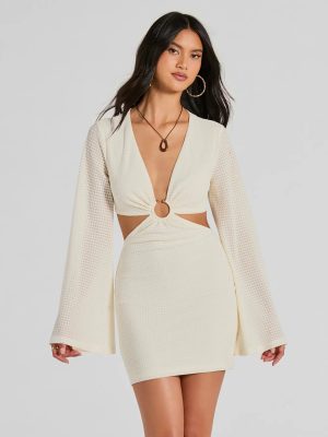 Perfect Vacation Long Sleeve V-Neck Cutout Mini Dress