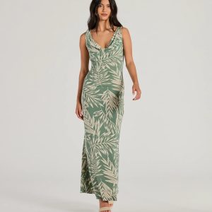 Fabulous Destination Tropical Cowl Neck Maxi Dress