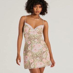 Trendy Style Leopard And Floral Print Mini Dress