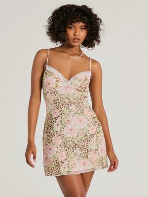 Trendy Style Leopard And Floral Print Mini Dress