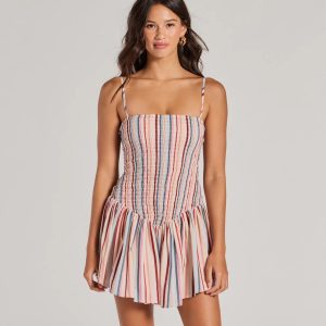 Refreshing Charm Smocked Striped A-Line Mini Dress