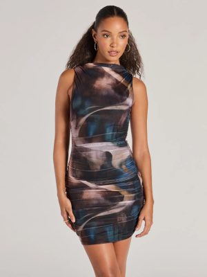Artsy Nature Sleeveless Abstract Mesh Mini Dress