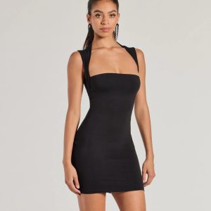 Chic Muse Square Neck Bodycon Mini Dress