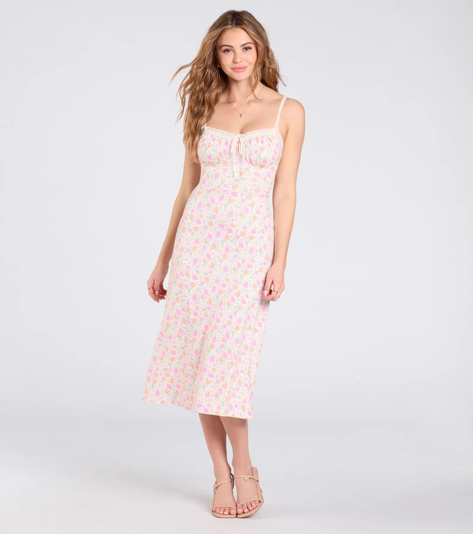 Darling Vibe Ditsy Floral A-Line Midi Dress