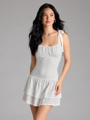 Life Is Sweet Eyelet Bodycon Ruffle Mini Dress
