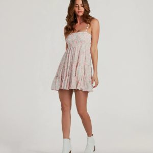 Lively Elegance Smocked Floral Babydoll Dress