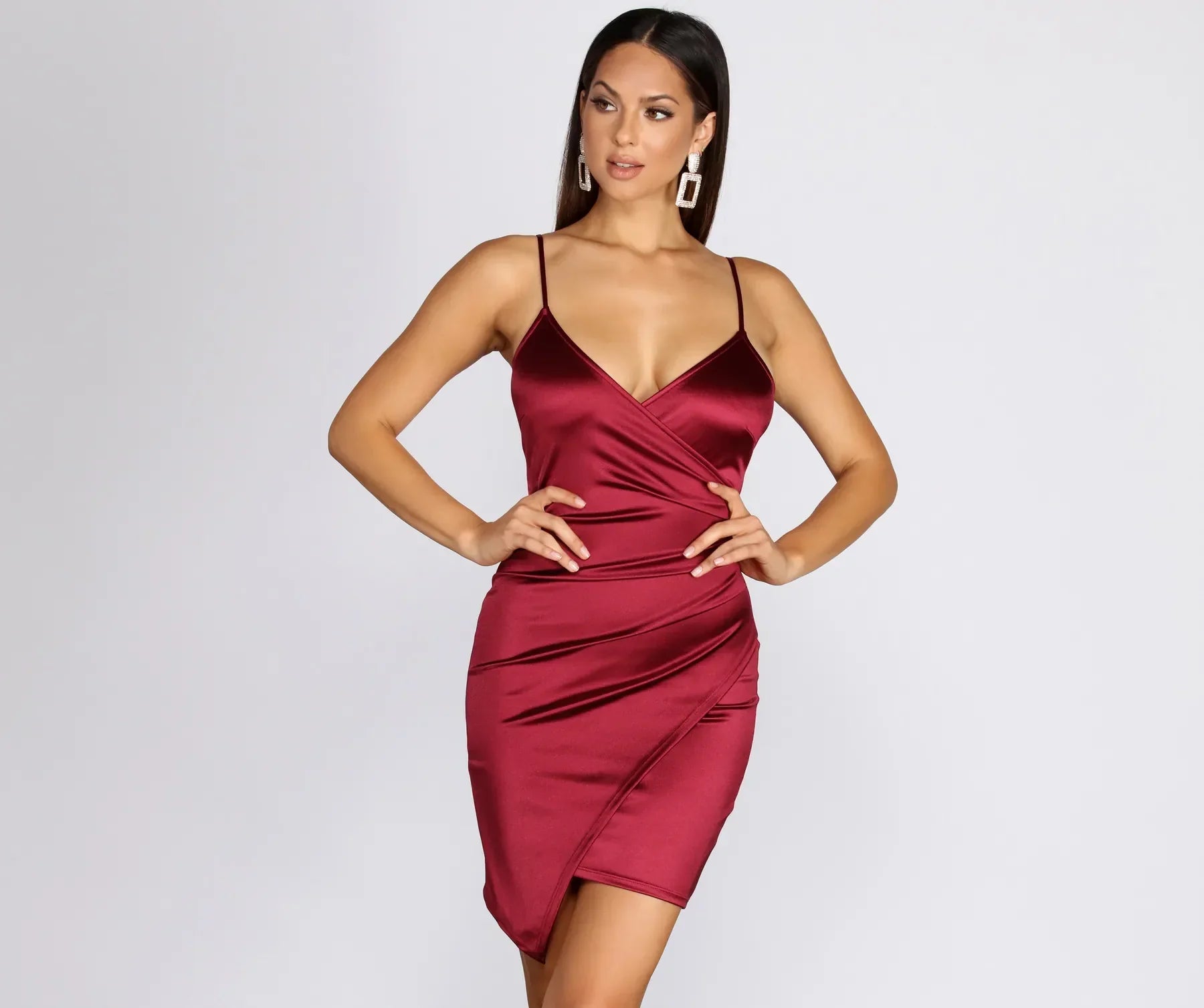 Sleek Satin Mini Wrap Dress - Image 5