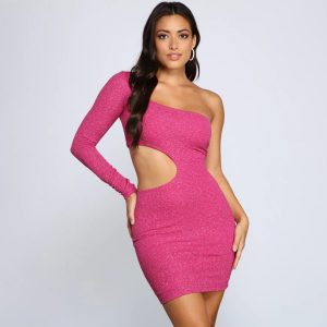 The A-List One Shoulder Glitter Dress