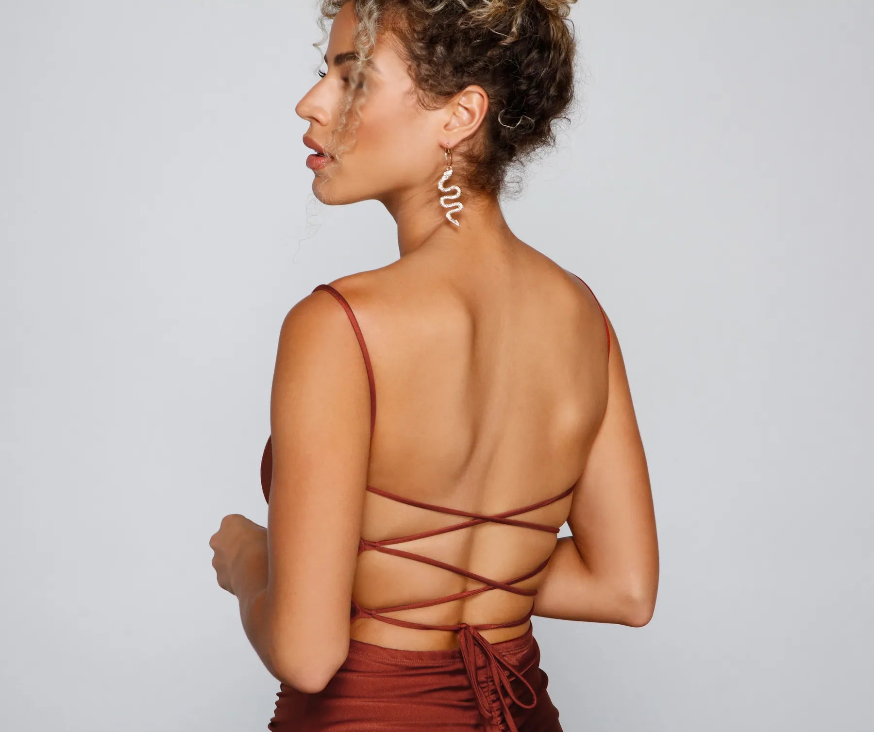 Elevated Glam Ruched Lace-Up Mini Dress - Image 17