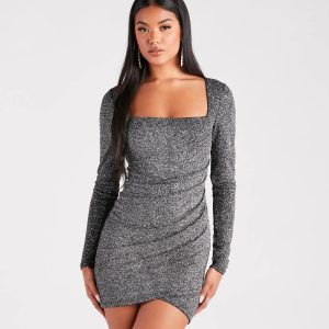 Stars Do Sparkle Glitter Long Sleeve Party Dress